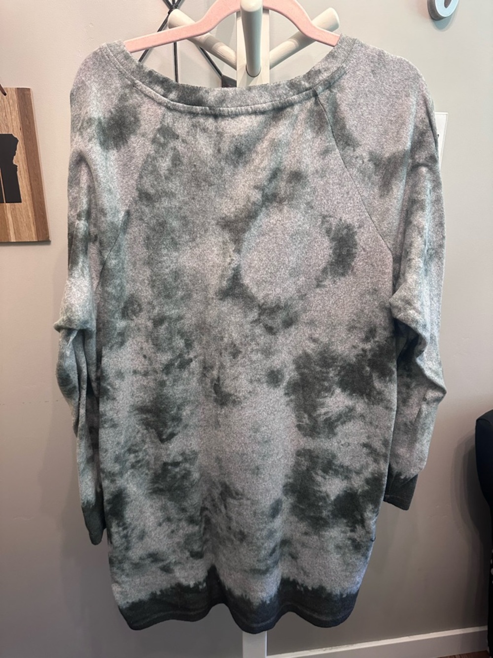 Lucky Brand Gray and Dark Green Tie-Dye Sweater Dress